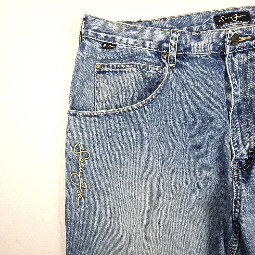 Sean John Mens Jeans 40x32 Blue Baggy Retro Hip-Hop Distressed Denim Hammer Loop